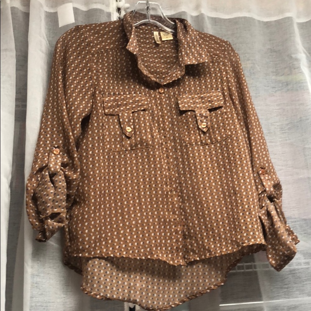 Brown button down top